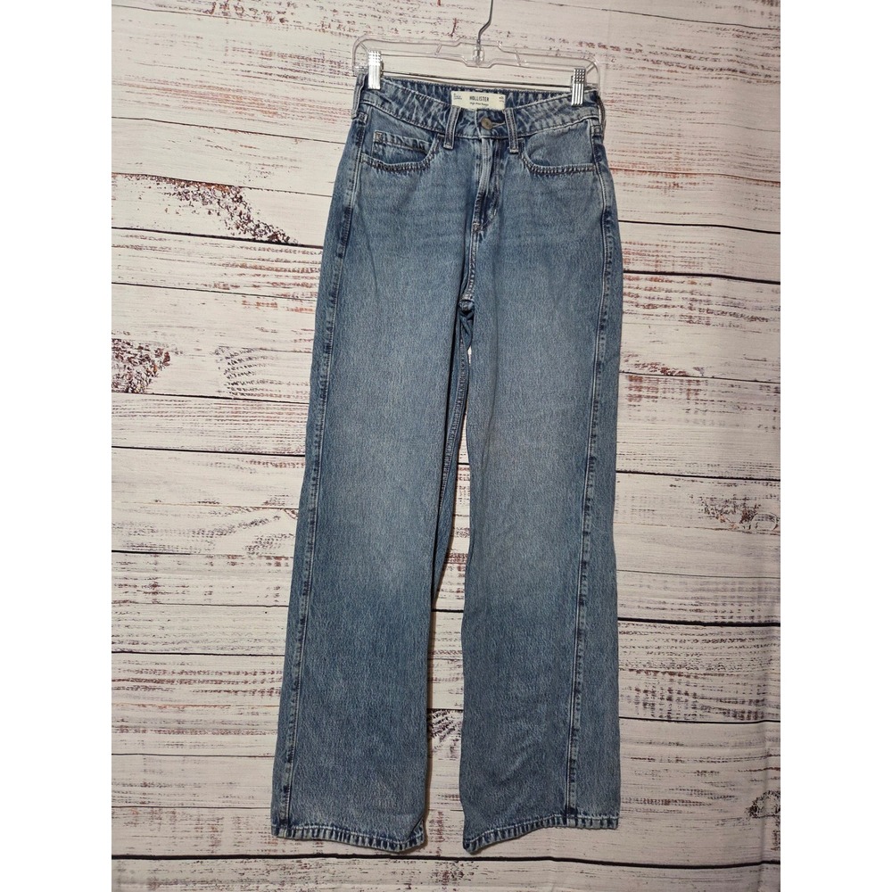 Hollister High-Rise Baggy Jean Light Wash Blue W25 Long 0L 100% Cotton Wide Leg